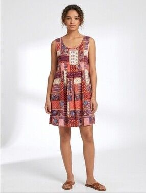Emery Rose Boho Patchwork Paisley Sleeveless Mini Dress L Festival Sun Dress